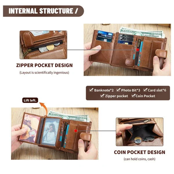 MARRANT Genuine Leather Wallet Men Anti-theft RFID Blocking Wallet Coin Pouch - 图片 7