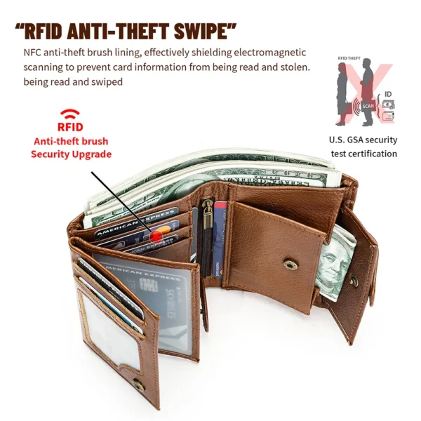 MARRANT Genuine Leather Wallet Men Anti-theft RFID Blocking Wallet Coin Pouch - 图片 8