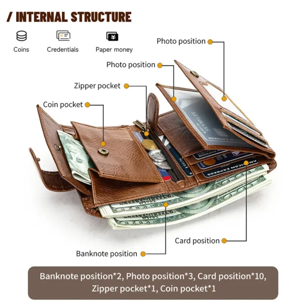 MARRANT Genuine Leather Wallet Men Anti-theft RFID Blocking Wallet Coin Pouch - 图片 9